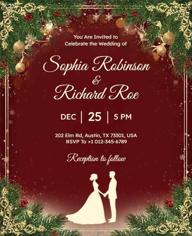 Christmas Themed Wedding Invitation Design Flyer Template