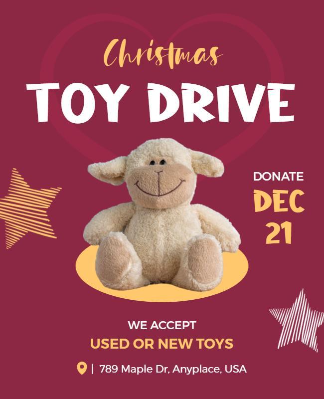 Festive Red Christmas Toy Drive Donation Flyer Template