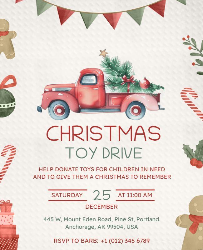 Whimsical Red Truck Christmas Toy Drive Flyer Template