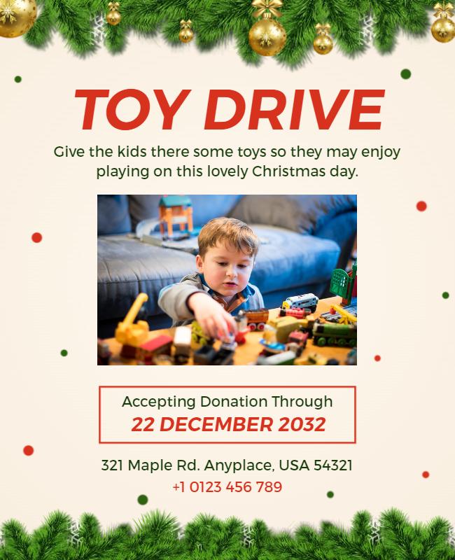 Cheerful Christmas Toy Drive Donation Flyer Template