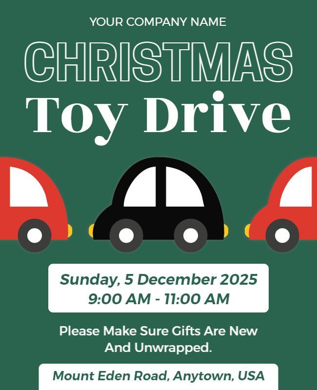 Cheerful Red Car-Themed Holiday Toy Donation Drive Flyer Template