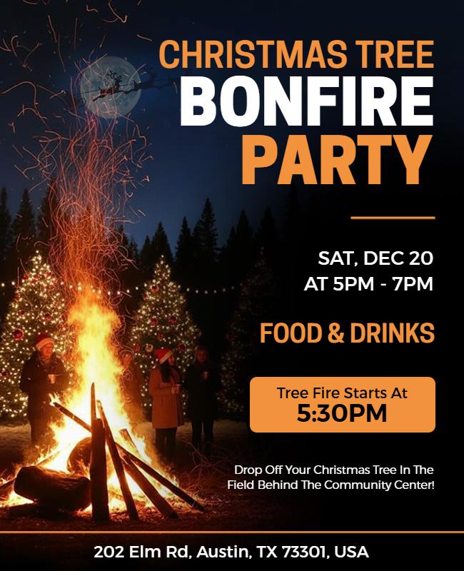 Christmas Tree Bonfire Party Event Flyer Template