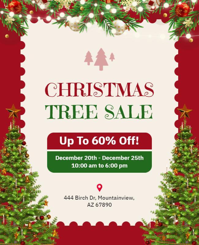 Festive Green and Red Christmas Tree Sale Flyer Template