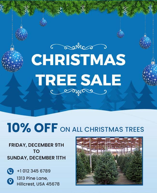 Festive Blue Christmas Tree Sale Discount Flyer Template