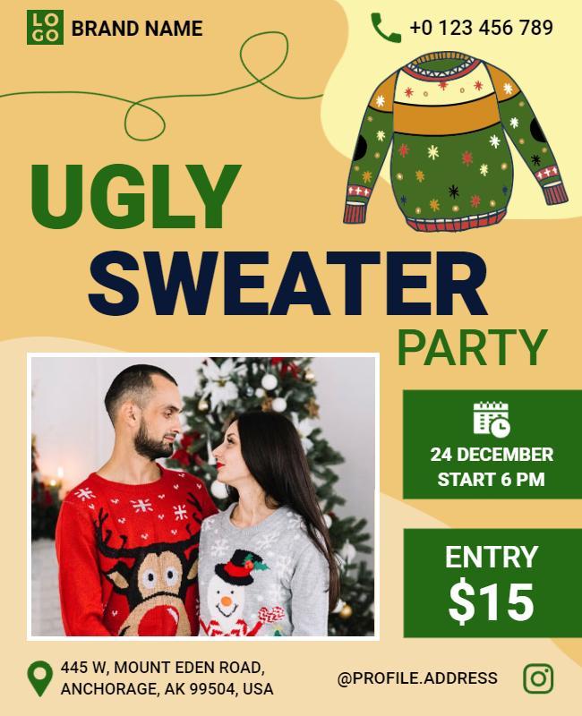 Festive Colorful Ugly Sweater Holiday Party Flyer Template