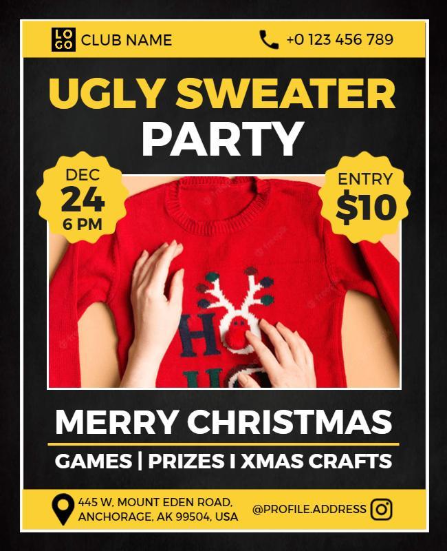 Festive Red Ugly Sweater Party Celebration Flyer Template