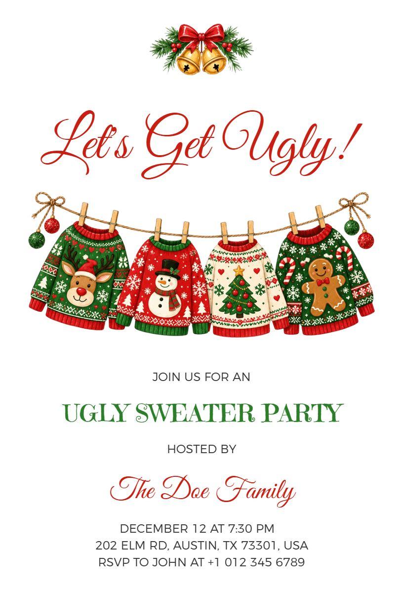 Christmas Ugly Sweater Party Invitation Template