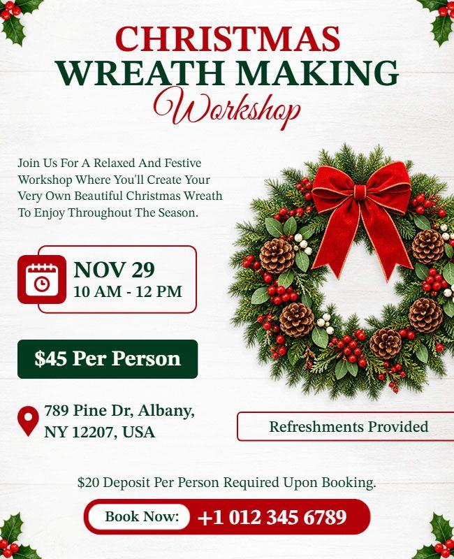 Christmas Wreath Making Workshop Flyer Template