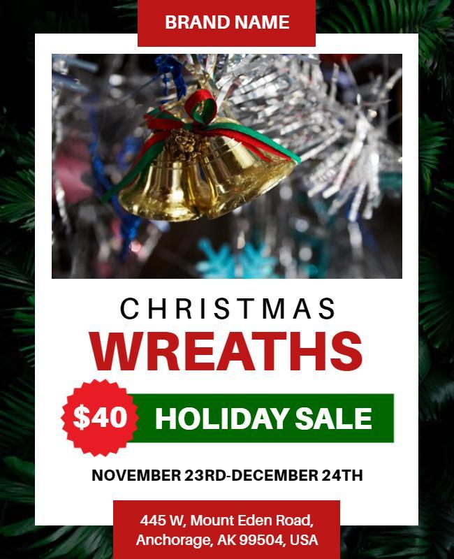 Christmas Wreaths Holiday Sale Flyer Template