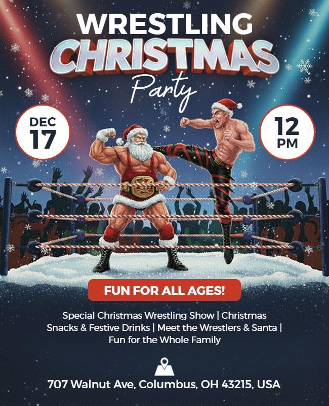 Christmas Wrestling Party Event Flyer Template