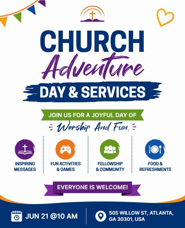 Church Adventure Day and Services Flyer Template