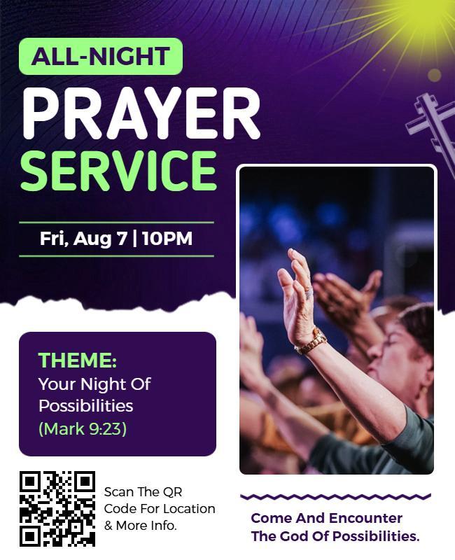 Church All-Night Prayer Service Event Flyer Template