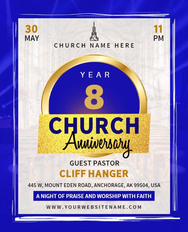 Elegant Blue and Gold Church Anniversary Celebration Flyer Template