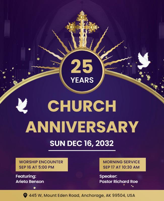 Elegant Purple Church Anniversary Celebration Flyer Template