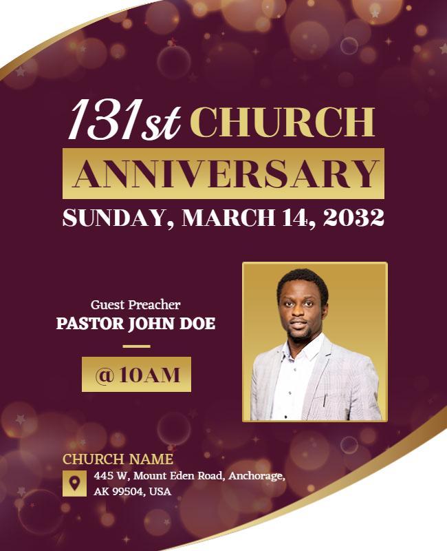 Elegant Gold and Maroon Church Anniversary Flyer Template