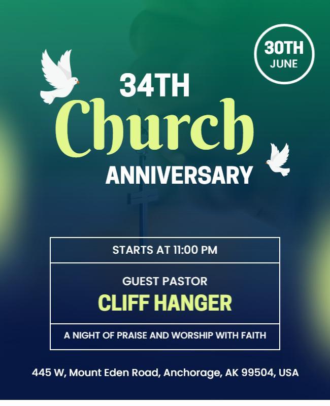 Vibrant Blue Spiritual Church Anniversary Gathering Flyer Template