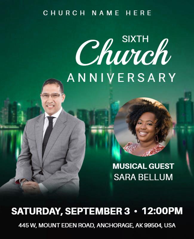 Elegant Green Church Anniversary Celebration Flyer Template