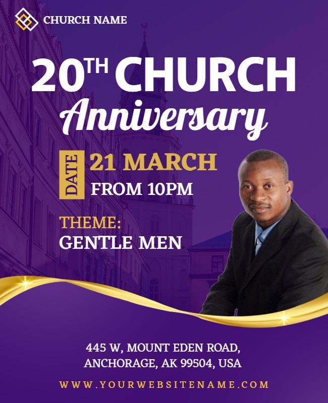 Elegant Purple Gentlemen's Church Anniversary Celebration Flyer Template