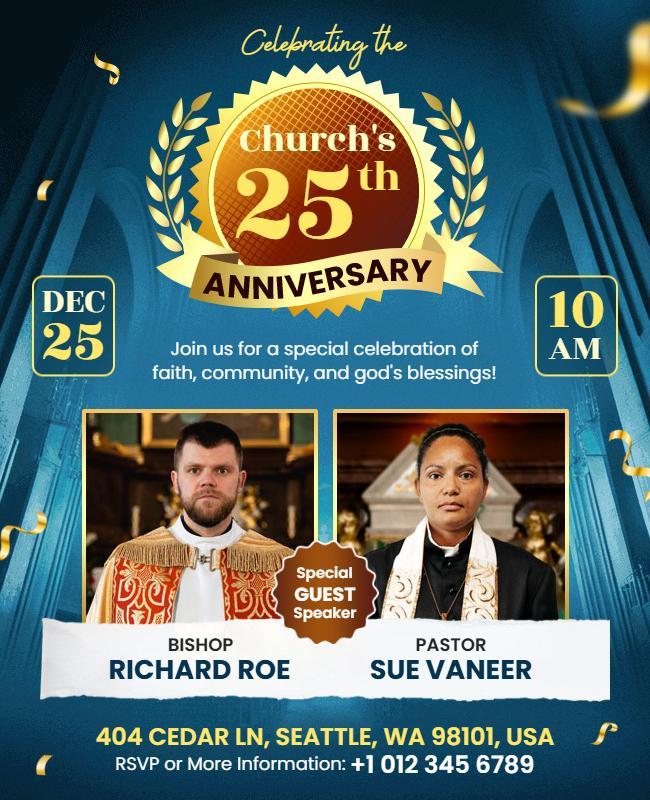 Elegant Blue Church Anniversary Celebration Flyer Template