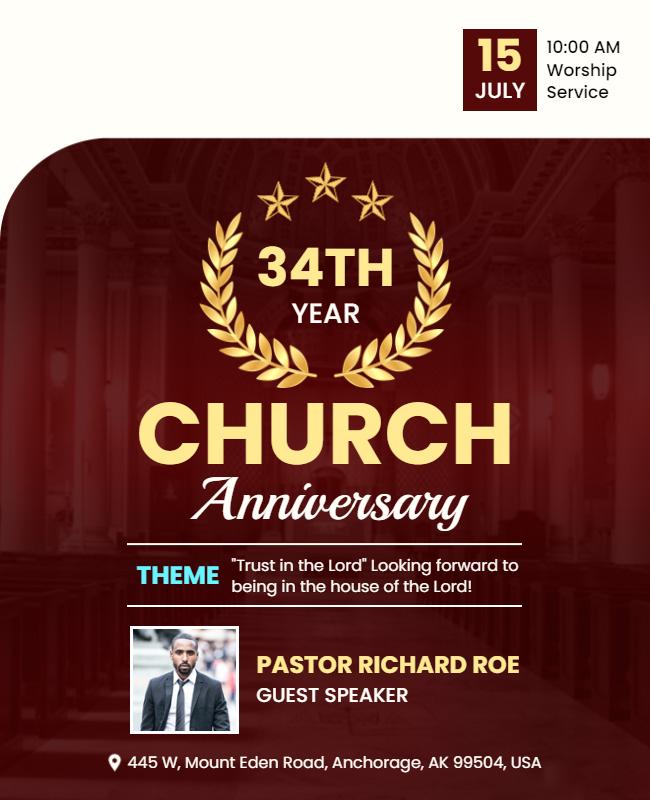 Elegant Maroon Church Anniversary Celebration Flyer Template