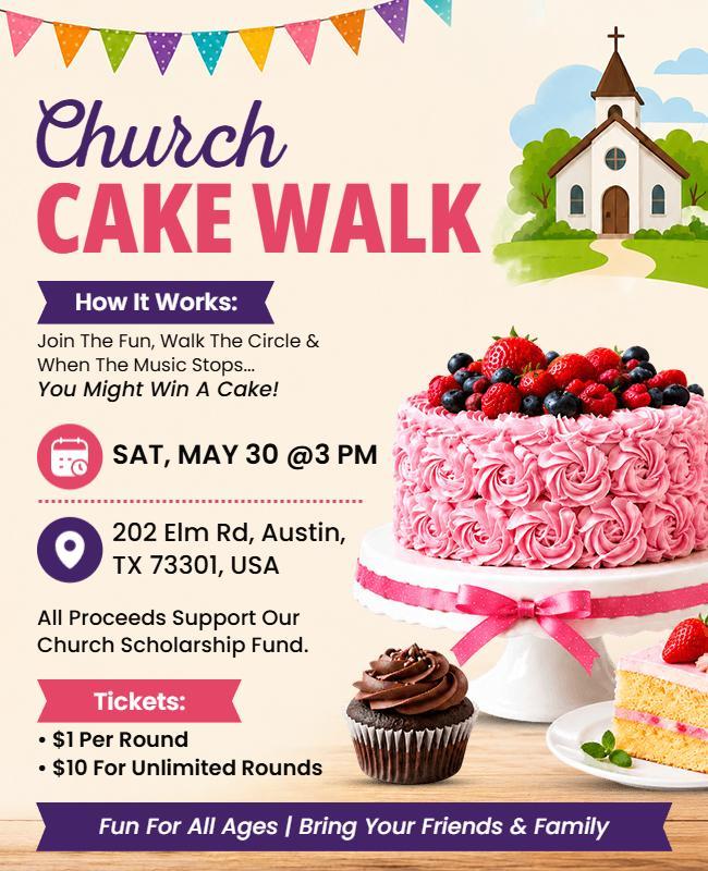 Church Cake Walk Fundraiser Flyer Template