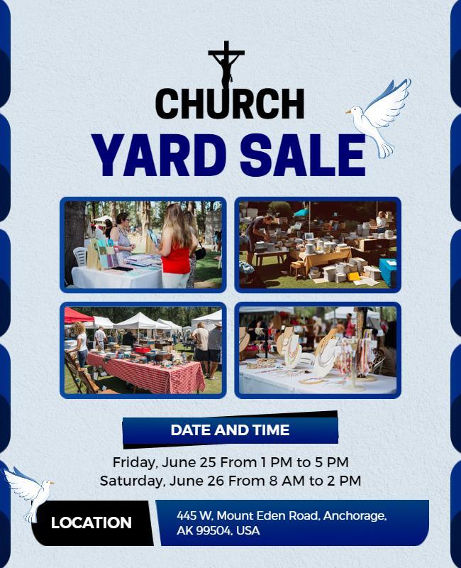 Vibrant Blue Church Yard Sale Community Event Flyer Template