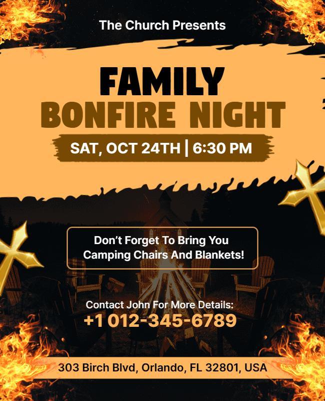 Church Family Bonfire Night Event Flyer Template