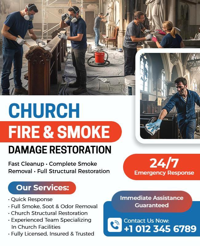 Church Fire and Smoke Damage Restoration Flyer Template