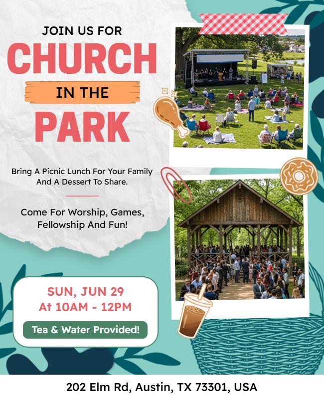 Church in the Park Event Announcement Flyer Template
