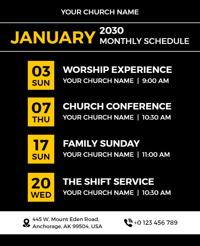 Church Monthly Event Schedule Flyer Template