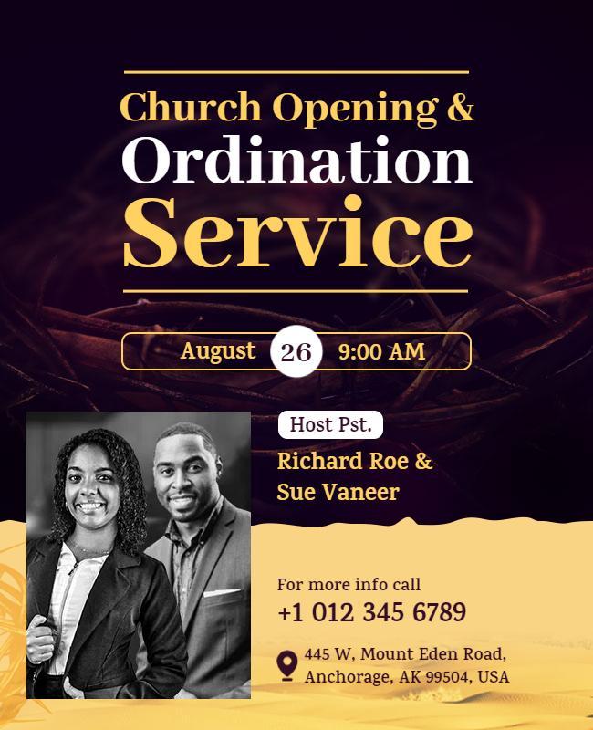 Church Opening and Ordination Service Flyer Template