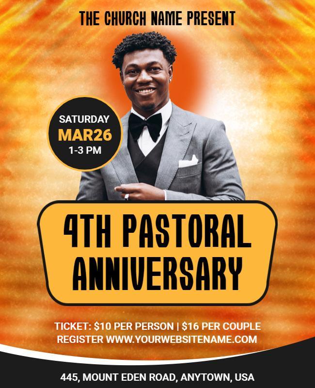 Vibrant Orange 4th Pastoral Anniversary Celebration Flyer Template