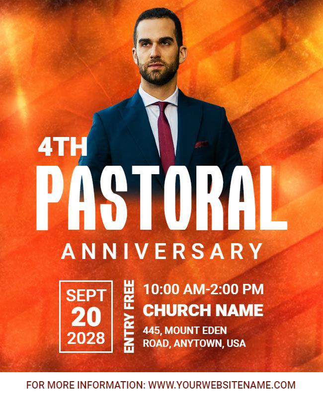 Dynamic Orange 4th Pastoral Anniversary Celebration Flyer Template