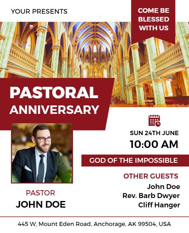 Majestic Church Interior Pastoral Anniversary Celebration Flyer Template