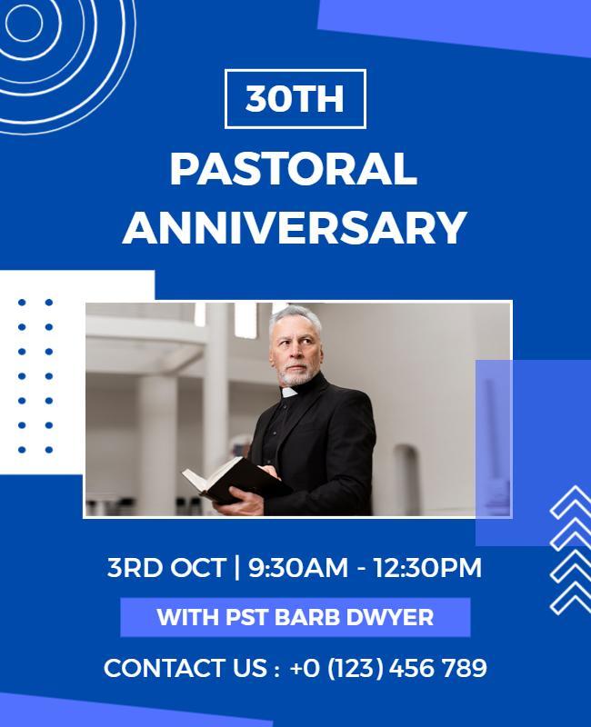 Contemporary Blue Celebration for 30th Pastoral Anniversary Flyer Template