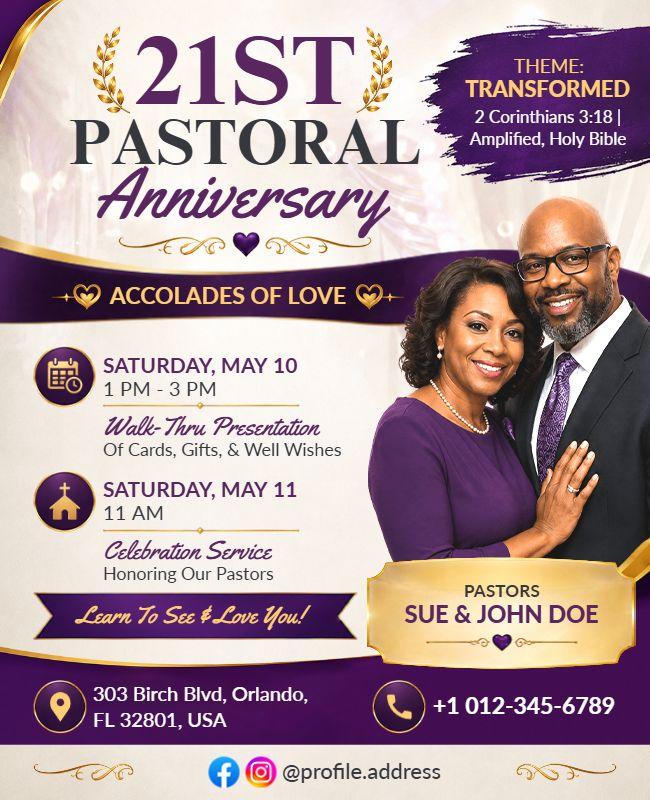 Church Pastors 21st Anniversary Flyer Template