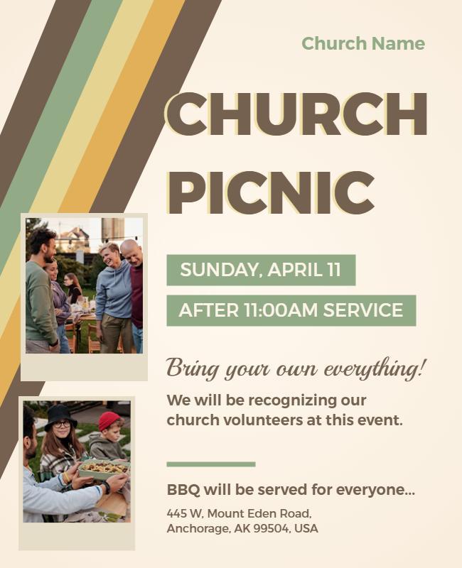 Retro Earthy Tones Church Picnic Community Event Flyer Template