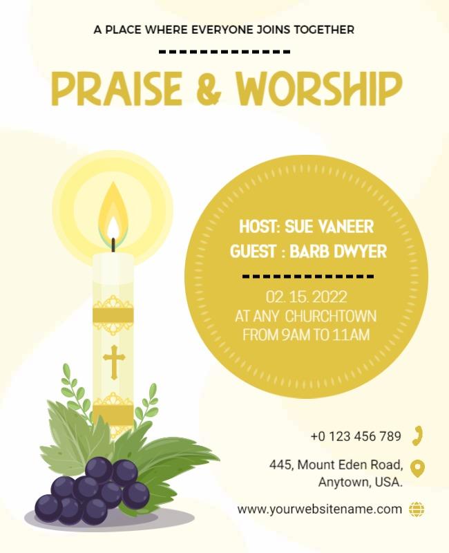 Cheerful Yellow Praise and Worship Event Flyer Template