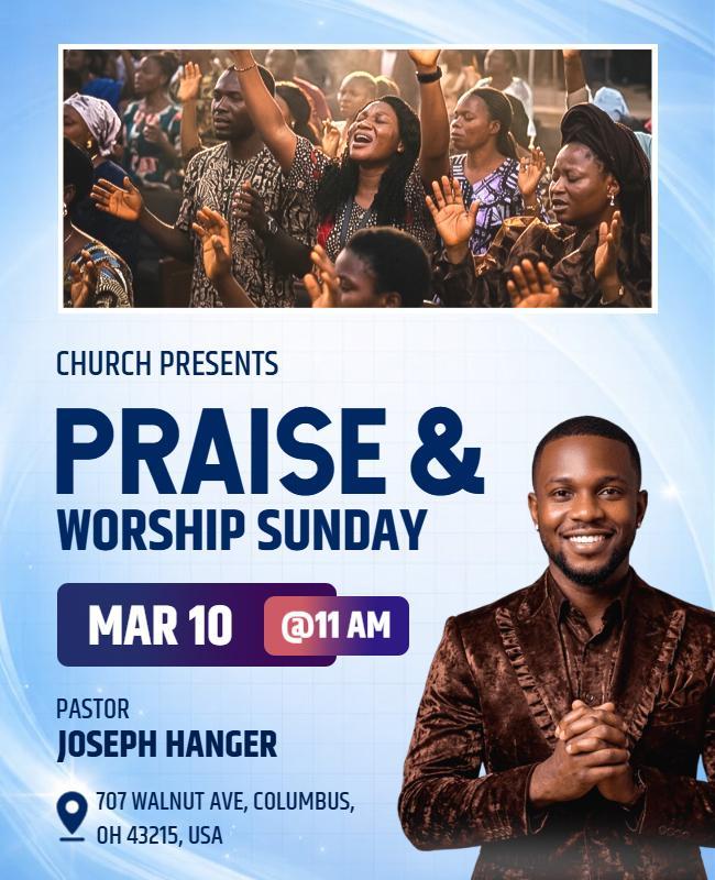 Church Praise and Worship Sunday Event Poster Template