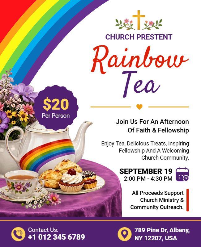 Church Rainbow Tea Gathering Flyer Template