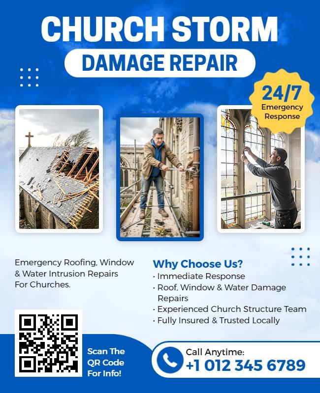 Church Storm Damage Repair Service Flyer Template