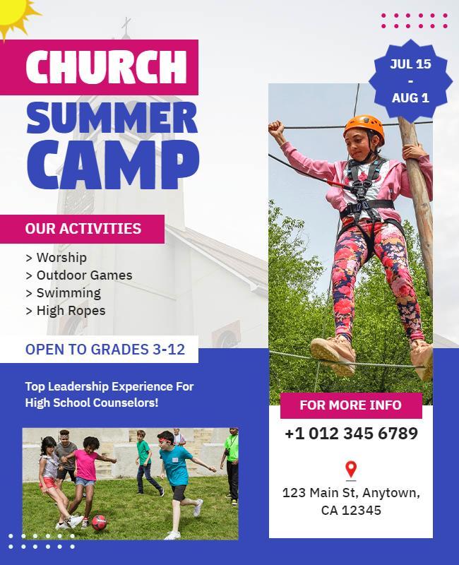 Church Summer Camp Activities Flyer Template