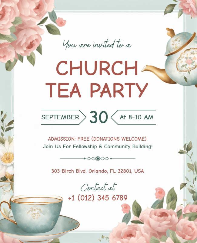 Church Tea Party Invitation Flyer Template