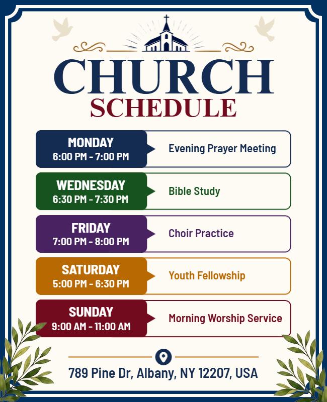 Church Weekly Schedule Event Poster Template