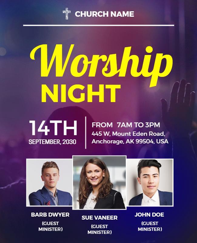 Bold Yellow Worship Night Celebration Flyer Template