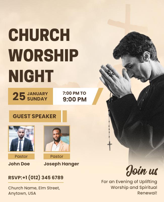 Church Worship Night Event Invitation Flyer Template