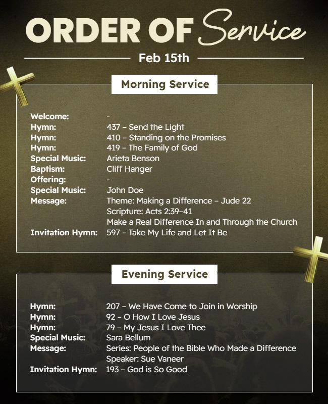Church Worship Order of Service Flyer Template