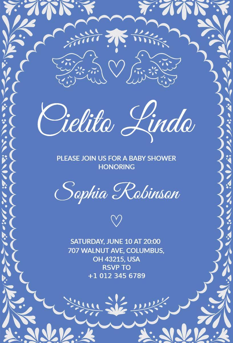 Cielito Lindo Blue Baby Shower Celebration Invitation Template