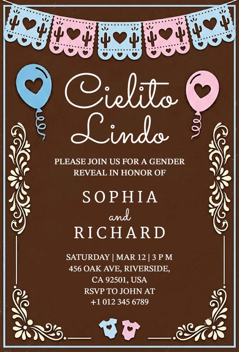 Cielito Lindo Colorful Gender Reveal Celebration Invitation Template