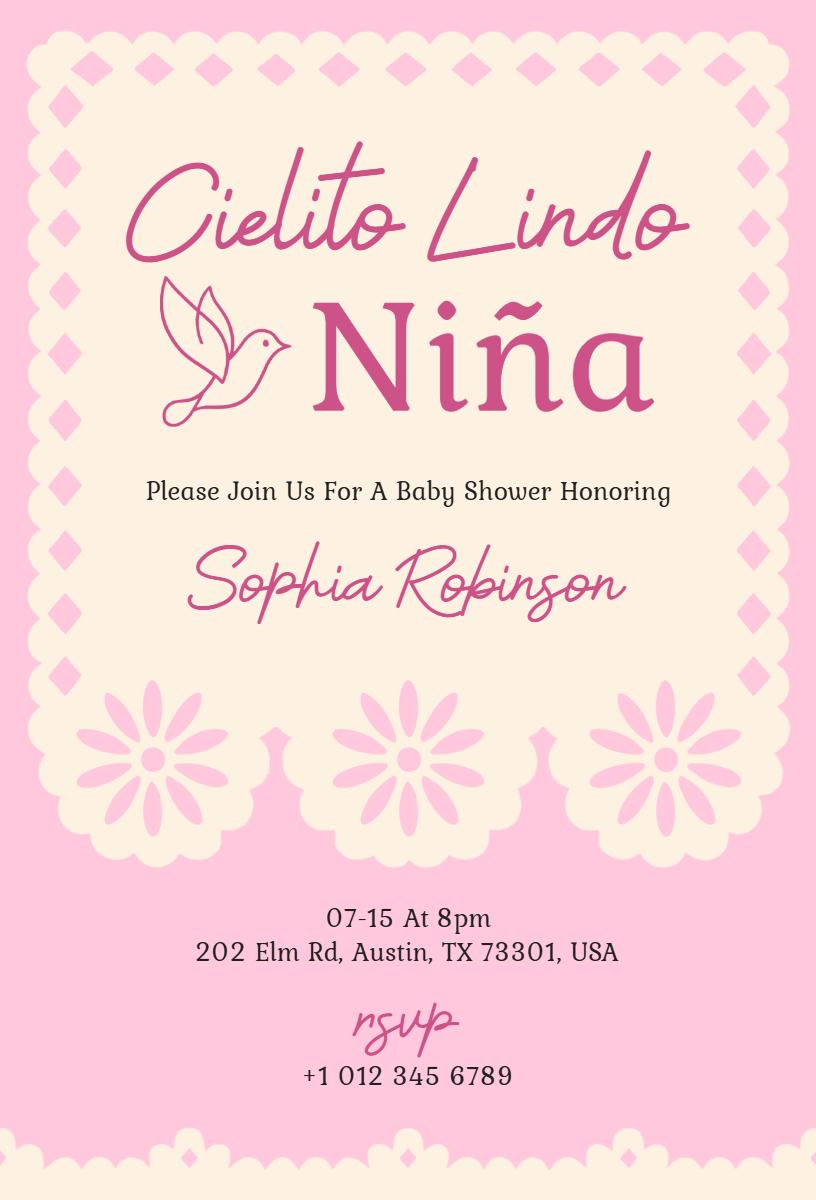 Cielito Lindo Niña Pink Baby Shower Invitation Template